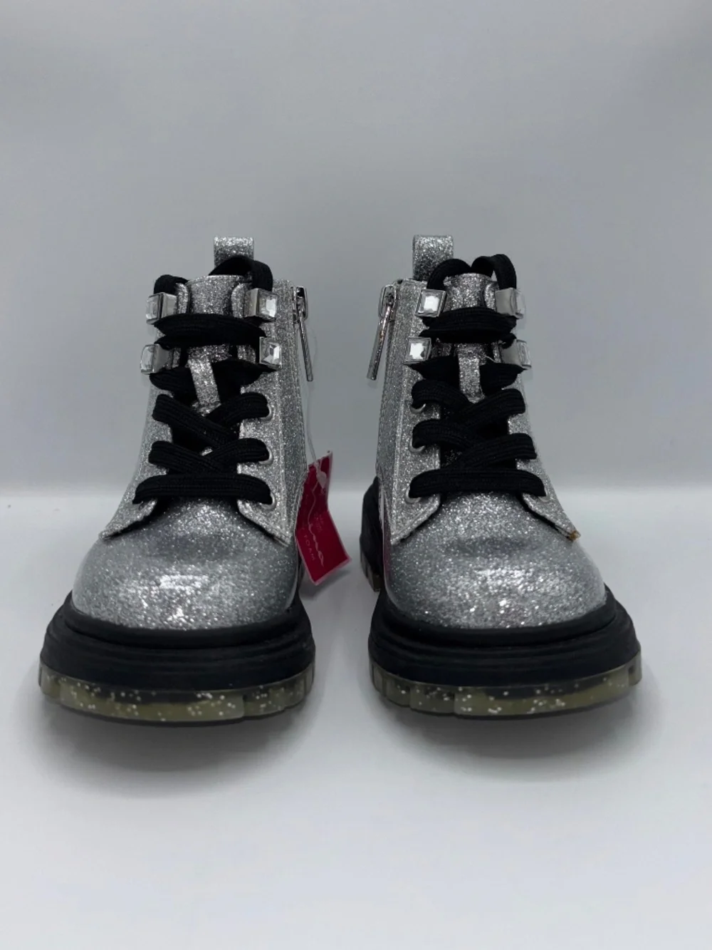 Nina Coelette Silver Grey Glitter Combat Lace-Up Boots Memory Foam Toddler 7